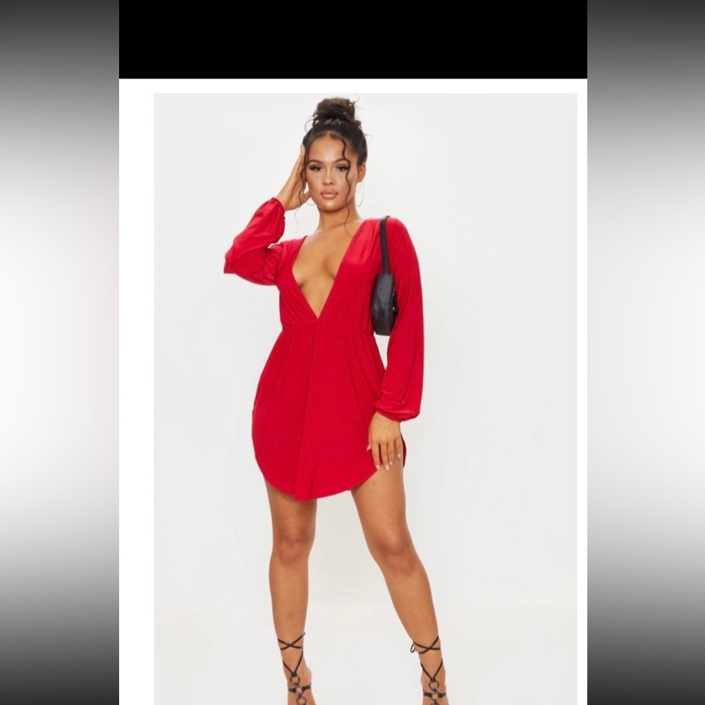 RED slinky extreme plunge sexy dress